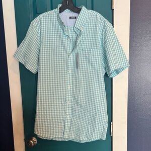 Izod Men's Aqua Checkered Button Down Shirt - L